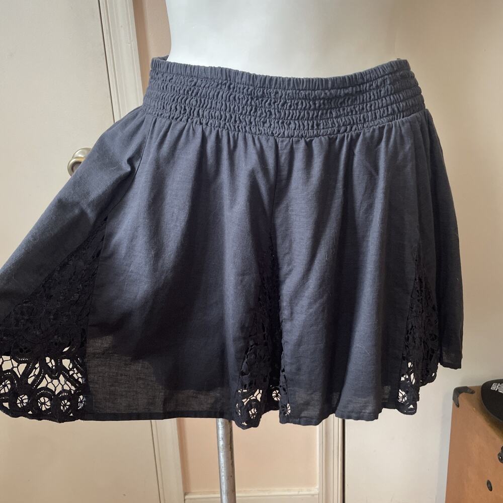 American Eagle Outfitters Navy Blue Mini Skirt XL Lace Elastic Waist